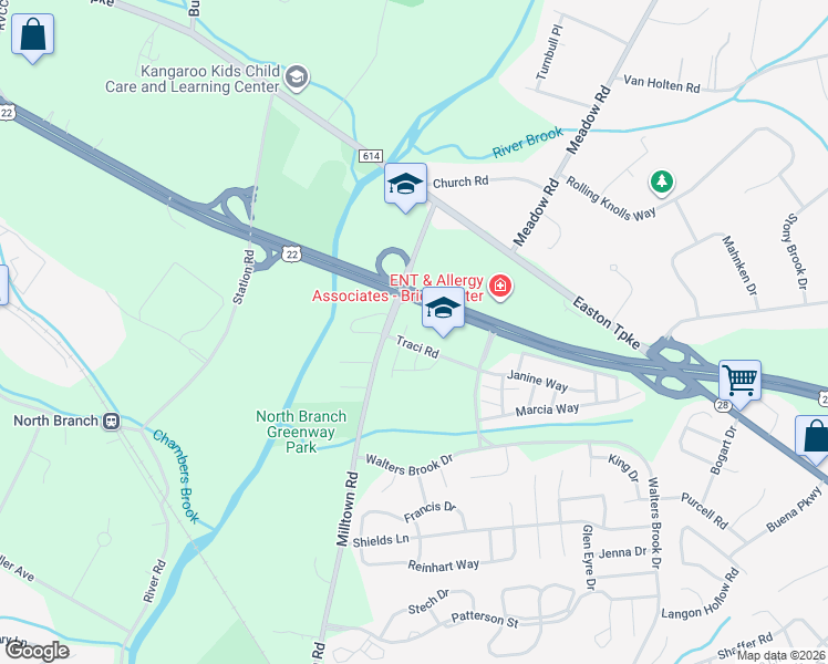 map of restaurants, bars, coffee shops, grocery stores, and more near 123 Marsillo Court in Bridgewater Township