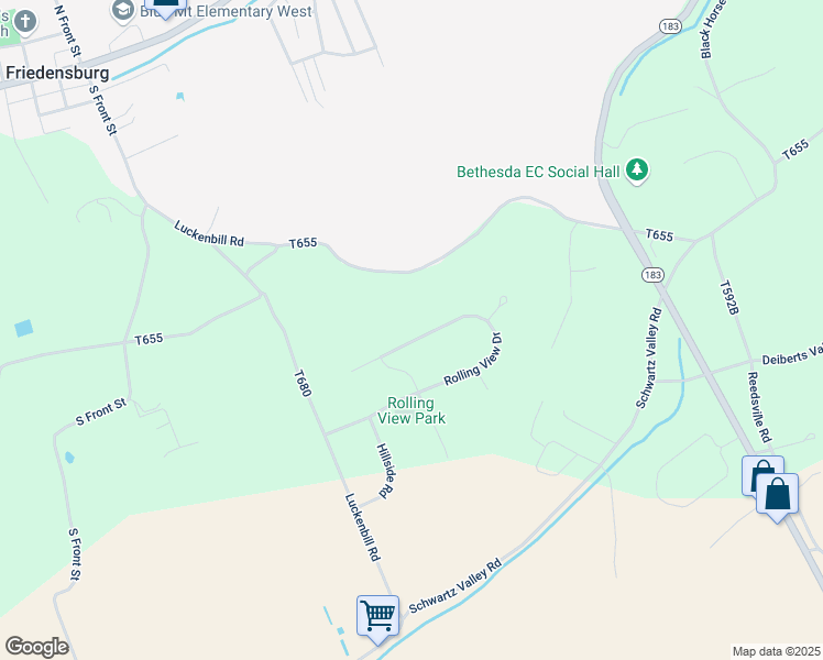 map of restaurants, bars, coffee shops, grocery stores, and more near 173 Rolling View Drive in Schuylkill Haven
