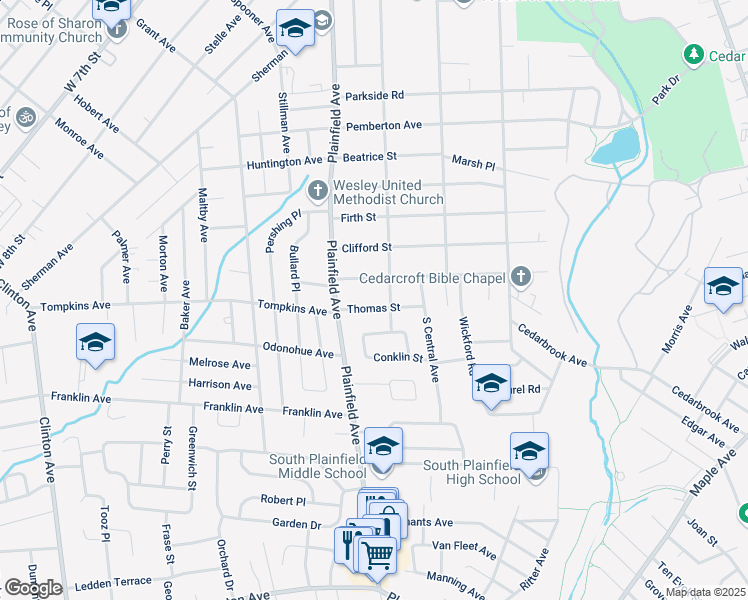 map of restaurants, bars, coffee shops, grocery stores, and more near 120 Thomas Street in South Plainfield