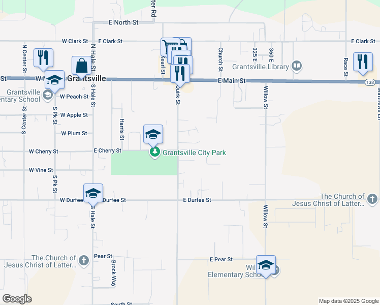map of restaurants, bars, coffee shops, grocery stores, and more near 236 Cherry Street in Grantsville