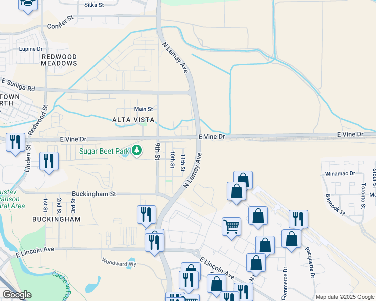 map of restaurants, bars, coffee shops, grocery stores, and more near 530 11th Street in Fort Collins
