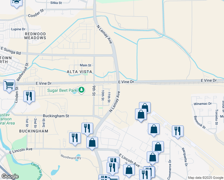 map of restaurants, bars, coffee shops, grocery stores, and more near 530 11th Street in Fort Collins