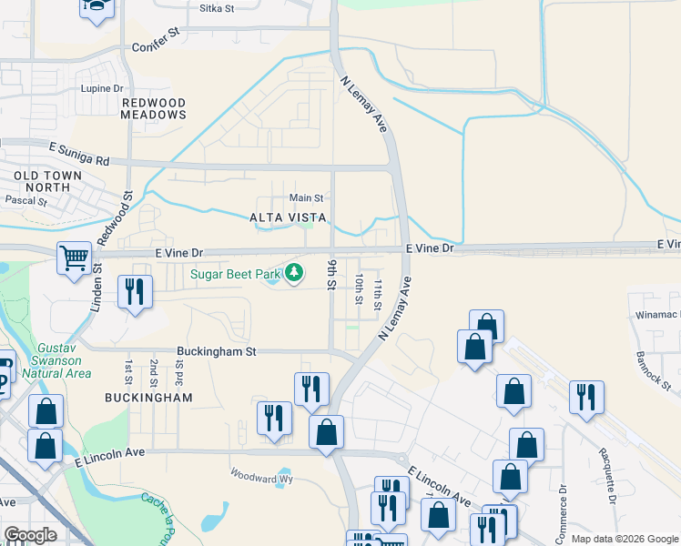 map of restaurants, bars, coffee shops, grocery stores, and more near in Fort Collins