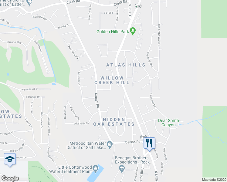 map of restaurants, bars, coffee shops, grocery stores, and more near 8640 Russell Park Road in Cottonwood Heights