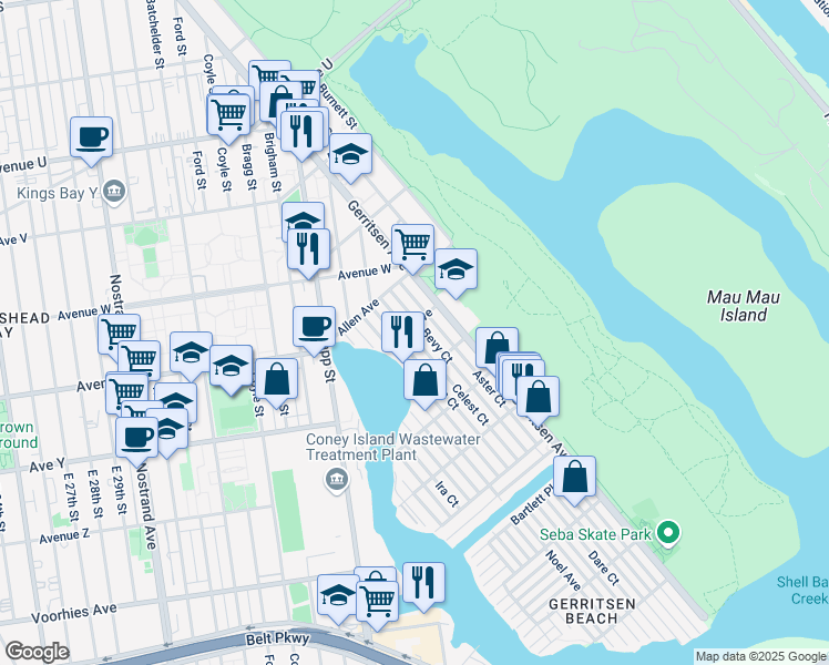 map of restaurants, bars, coffee shops, grocery stores, and more near 78 Celest Court in Brooklyn