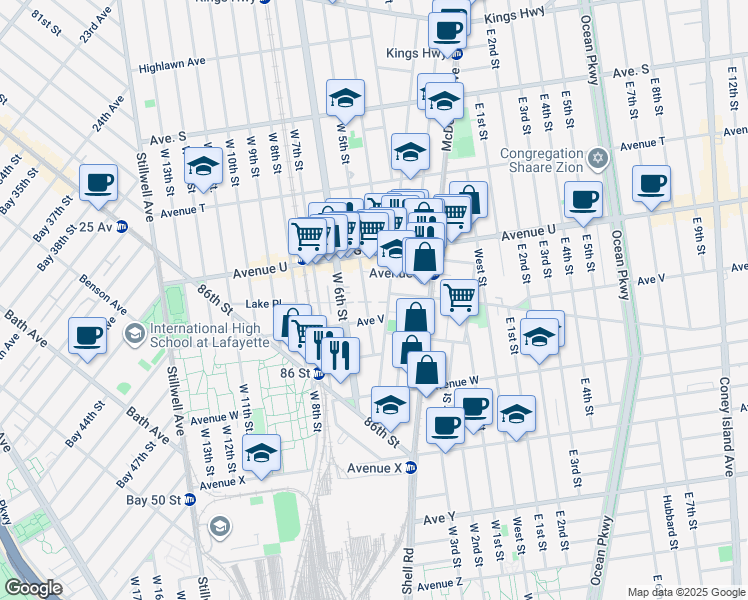 map of restaurants, bars, coffee shops, grocery stores, and more near 400 Van Sicklen Street in Brooklyn
