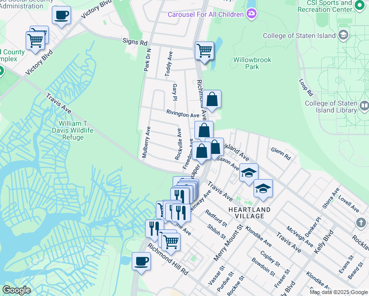 map of restaurants, bars, coffee shops, grocery stores, and more near 157 Rockville Avenue in Staten Island