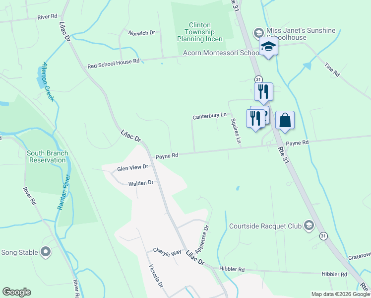 map of restaurants, bars, coffee shops, grocery stores, and more near 72 Payne Road in Lebanon