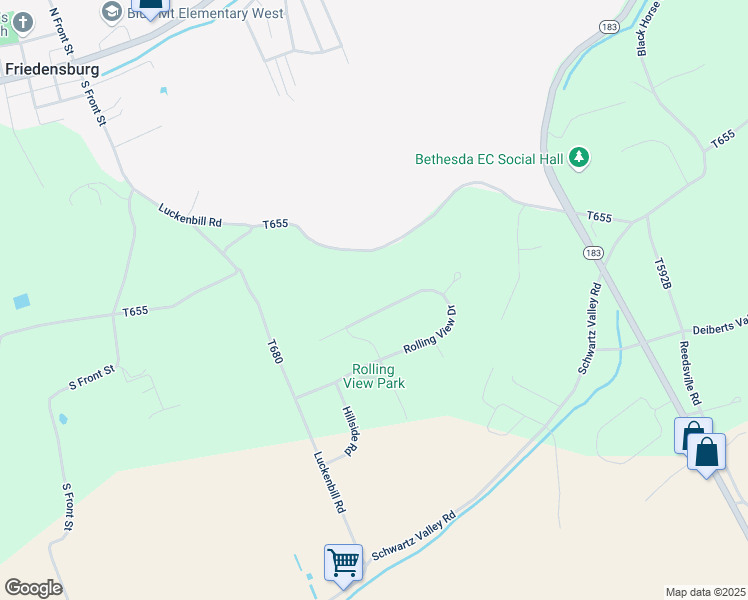 map of restaurants, bars, coffee shops, grocery stores, and more near 173 Rolling View Drive in Schuylkill Haven