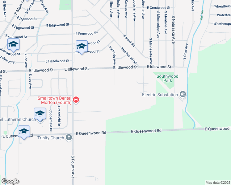 map of restaurants, bars, coffee shops, grocery stores, and more near 1500 Parkside Avenue in Morton