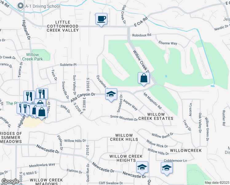 map of restaurants, bars, coffee shops, grocery stores, and more near 2271 East Alta Canyon Drive in Sandy