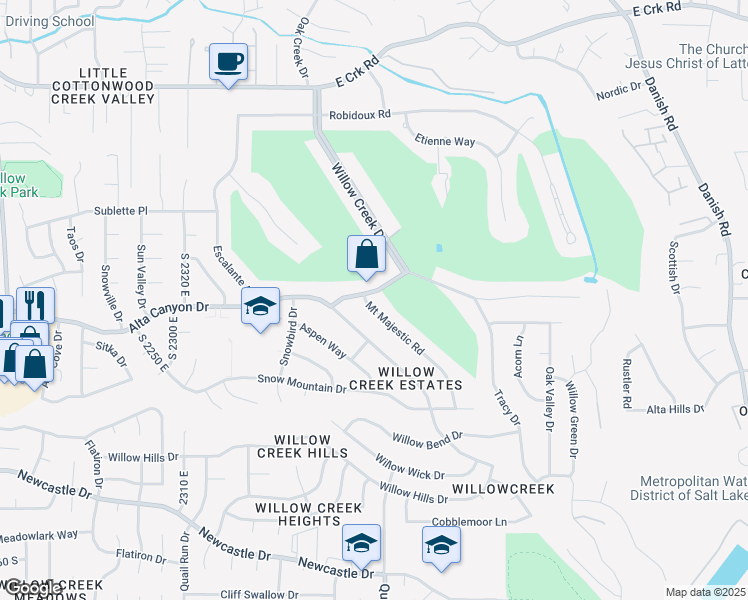 map of restaurants, bars, coffee shops, grocery stores, and more near 8585 Mount Majestic Road in Sandy