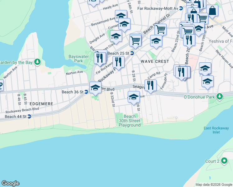 map of restaurants, bars, coffee shops, grocery stores, and more near in Queens
