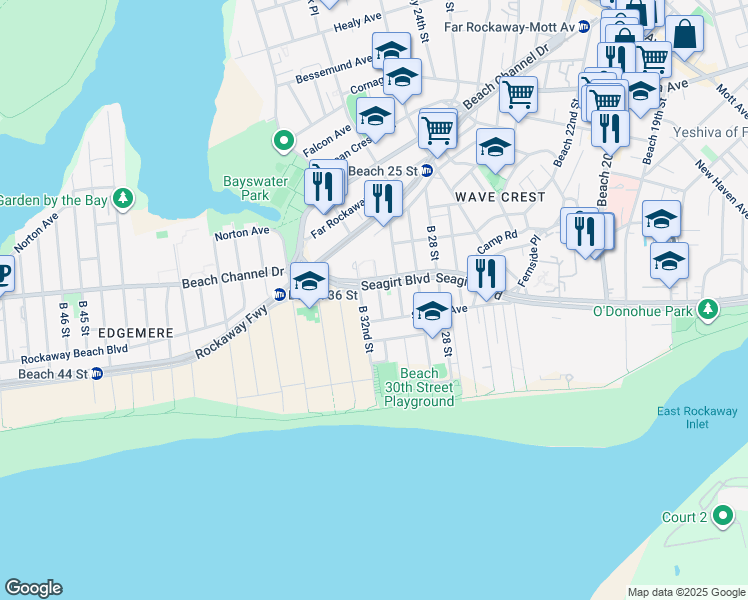 map of restaurants, bars, coffee shops, grocery stores, and more near in Queens