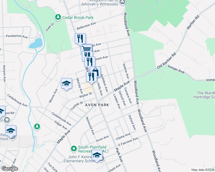 map of restaurants, bars, coffee shops, grocery stores, and more near 2051 Audubon Avenue in South Plainfield