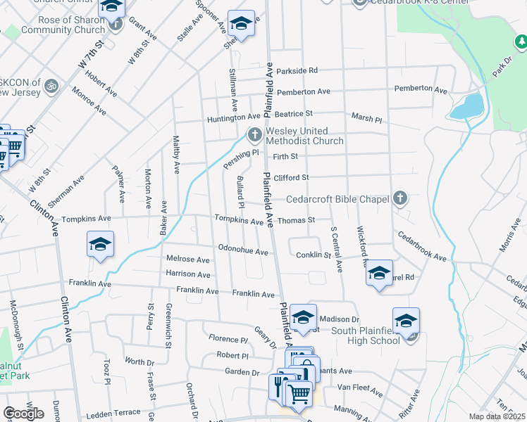 map of restaurants, bars, coffee shops, grocery stores, and more near 1616 Plainfield Avenue in South Plainfield