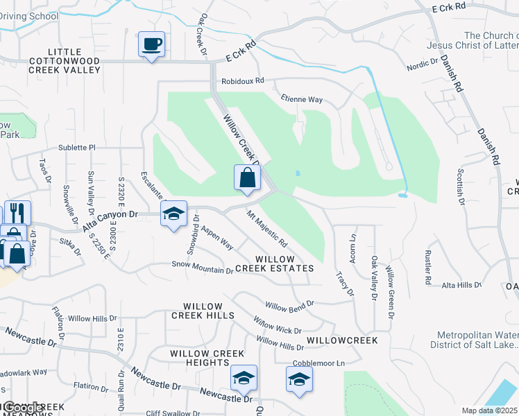 map of restaurants, bars, coffee shops, grocery stores, and more near 2670 Bridger Boulevard in Sandy