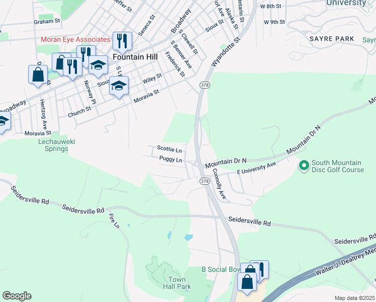 map of restaurants, bars, coffee shops, grocery stores, and more near 3825 Cannon Avenue in Bethlehem