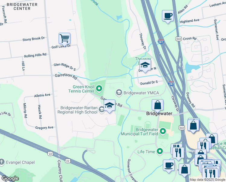 map of restaurants, bars, coffee shops, grocery stores, and more near 62 Stryker Court in Bridgewater Township