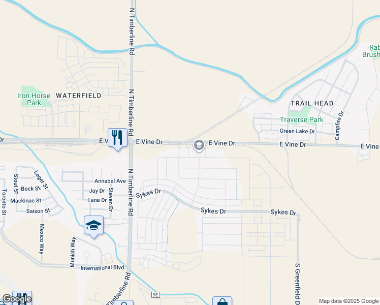 map of restaurants, bars, coffee shops, grocery stores, and more near 2816 East Vine Drive in Fort Collins