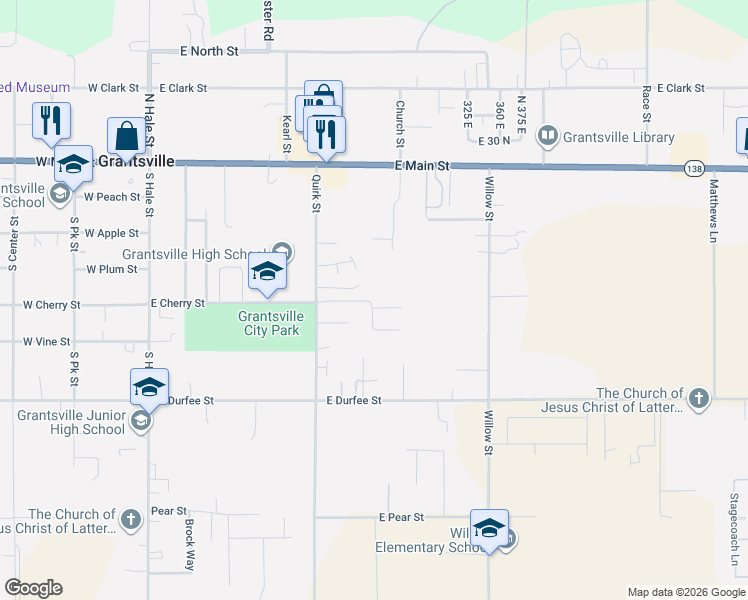 map of restaurants, bars, coffee shops, grocery stores, and more near 273 East Cherry Street in Grantsville