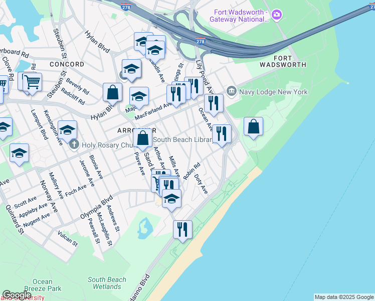 map of restaurants, bars, coffee shops, grocery stores, and more near 81 Jackson Avenue in Staten Island