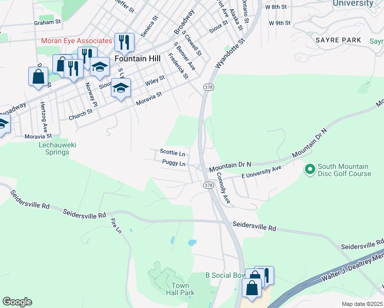 map of restaurants, bars, coffee shops, grocery stores, and more near 3825 Cannon Avenue in Bethlehem