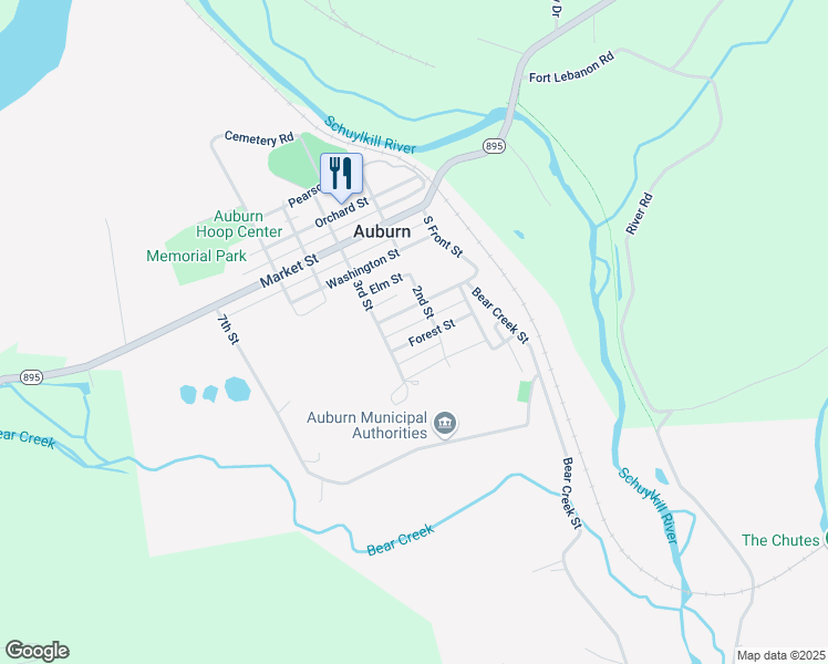 map of restaurants, bars, coffee shops, grocery stores, and more near 215 Pine Street in Auburn