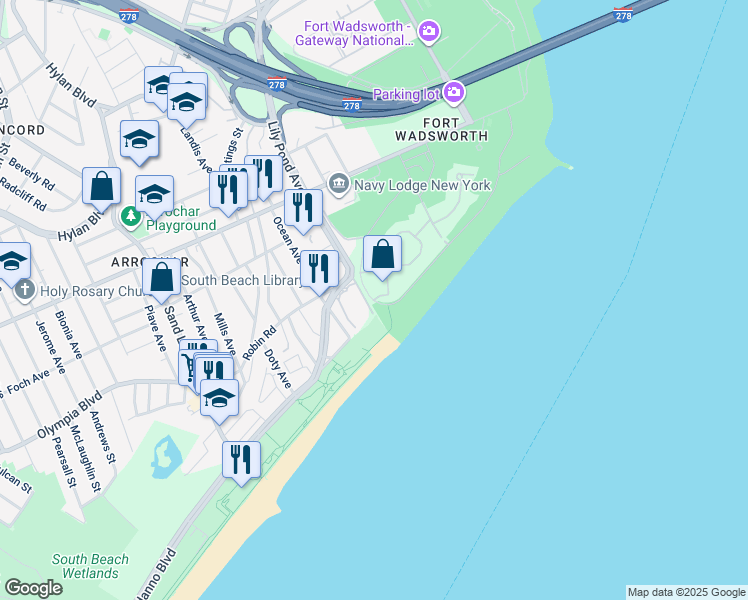 map of restaurants, bars, coffee shops, grocery stores, and more near 489 Uss Connecticut Court in Staten Island