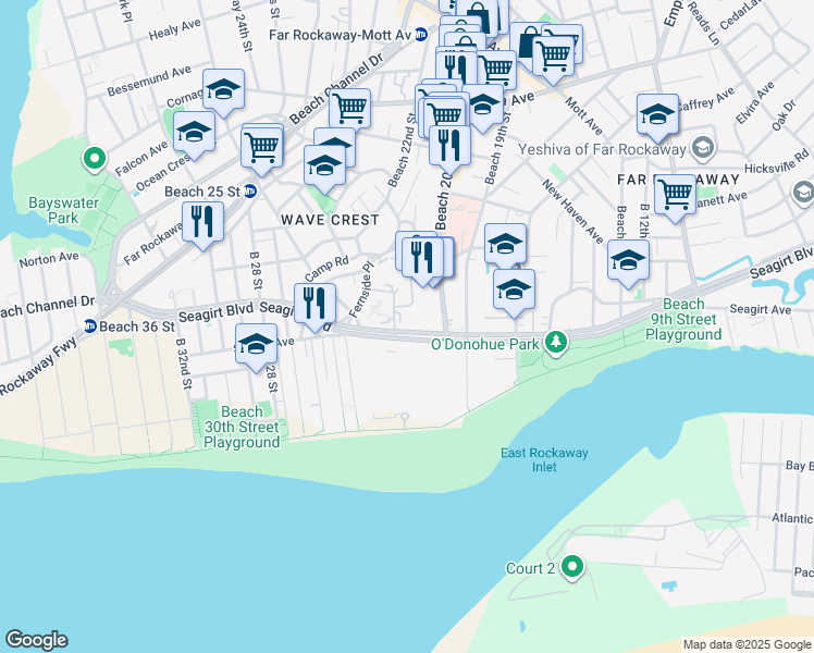 map of restaurants, bars, coffee shops, grocery stores, and more near 2010 Seagirt Boulevard in Queens
