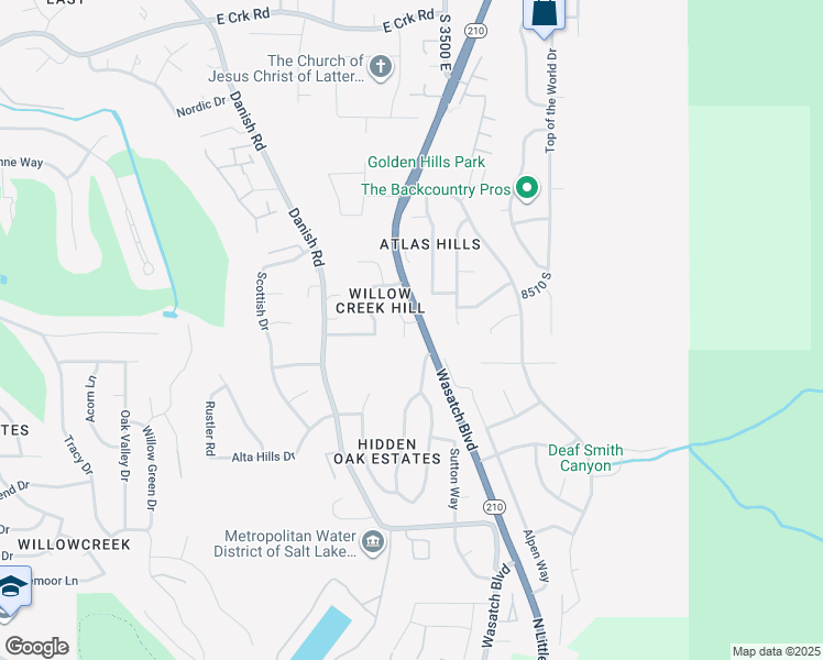 map of restaurants, bars, coffee shops, grocery stores, and more near 8542 Little Willow Circle in Cottonwood Heights