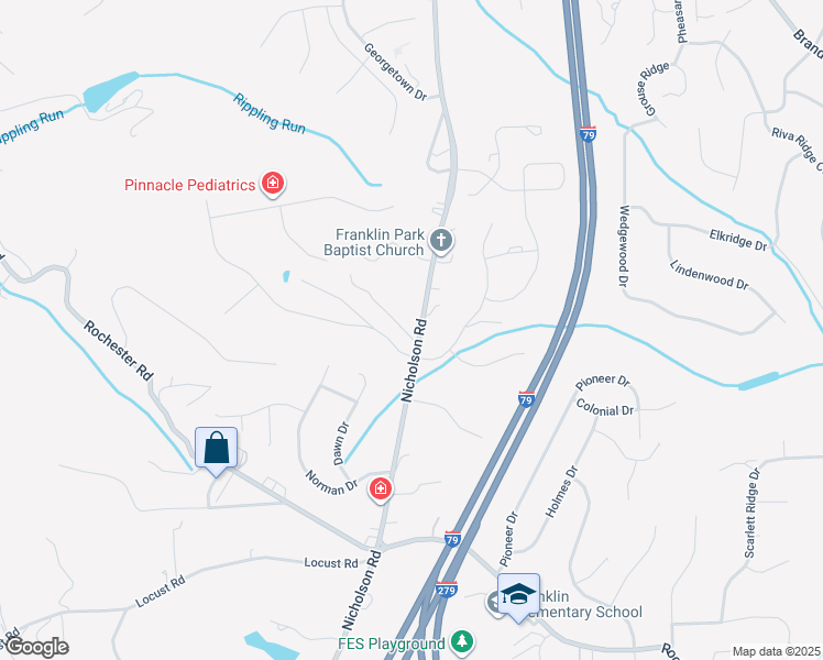 map of restaurants, bars, coffee shops, grocery stores, and more near 2455 Nicholson Road in Sewickley