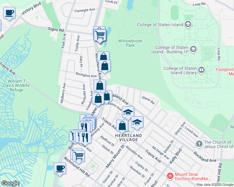 map of restaurants, bars, coffee shops, grocery stores, and more near 27 Orbit Lane in Staten Island