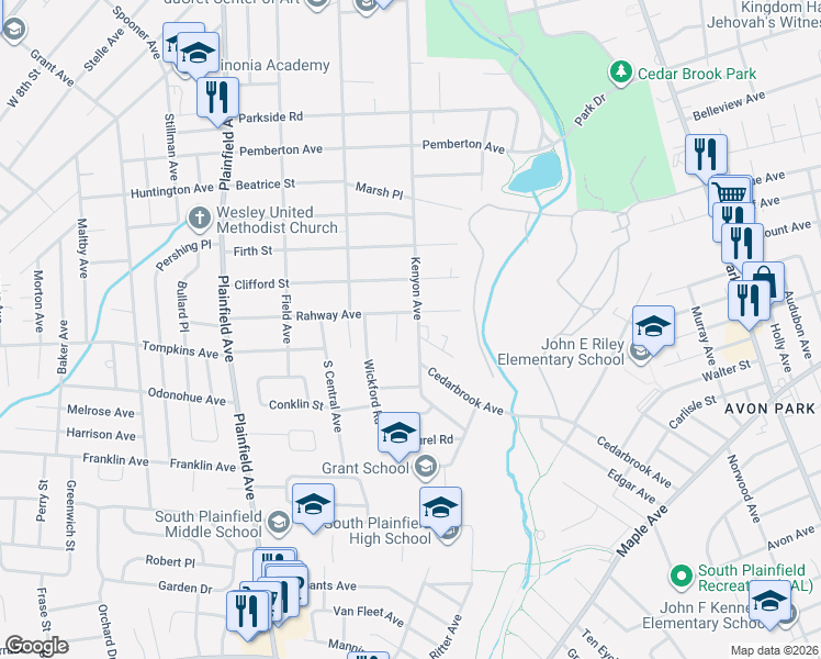 map of restaurants, bars, coffee shops, grocery stores, and more near 342 Rahway Avenue in South Plainfield