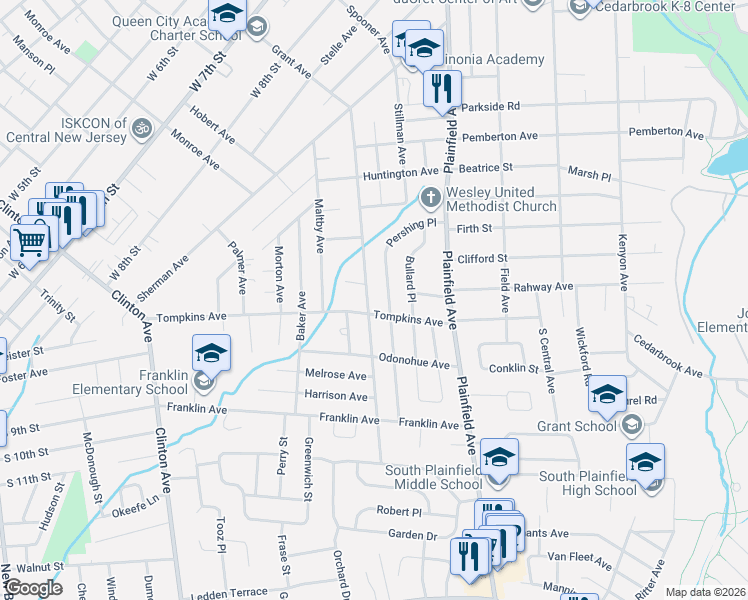map of restaurants, bars, coffee shops, grocery stores, and more near 1681 Grant Avenue in South Plainfield