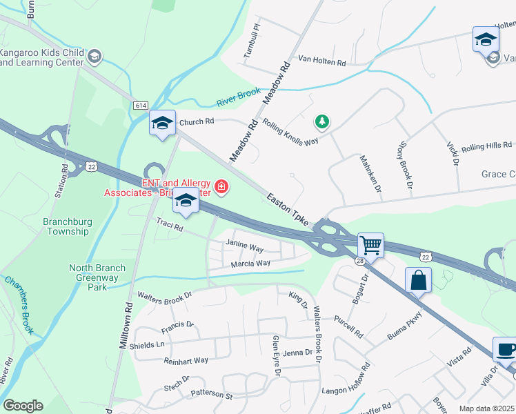 map of restaurants, bars, coffee shops, grocery stores, and more near 270 New Jersey 28 in Bridgewater Township