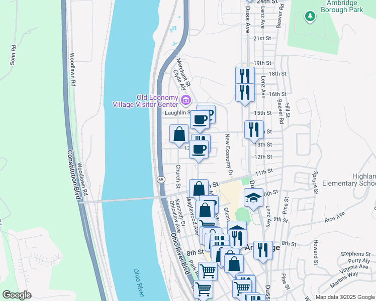 map of restaurants, bars, coffee shops, grocery stores, and more near in Ambridge