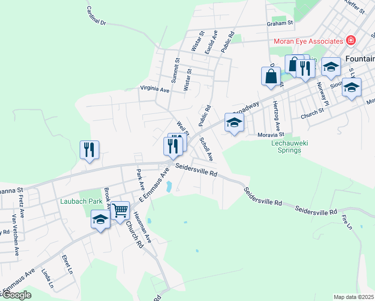 map of restaurants, bars, coffee shops, grocery stores, and more near 1763 Broadway in Bethlehem