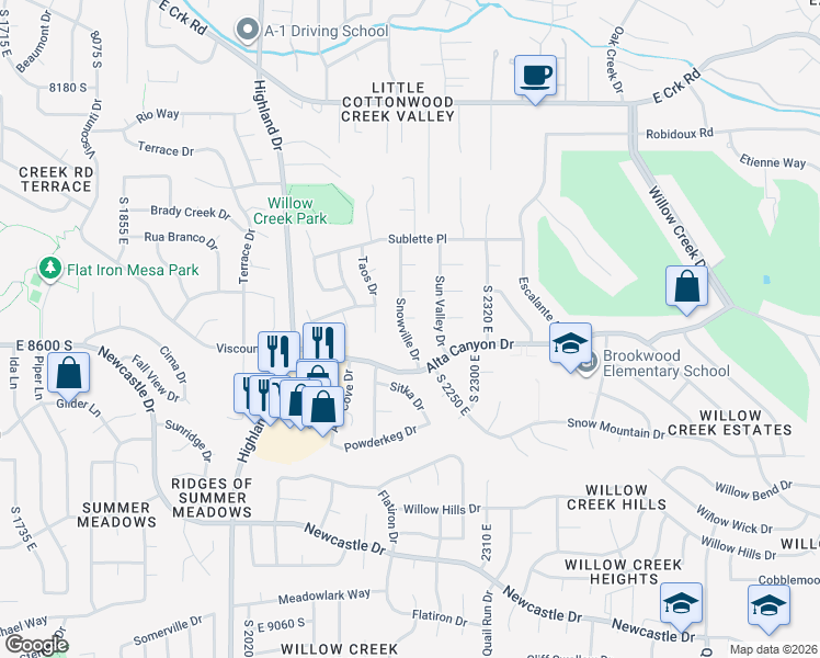 map of restaurants, bars, coffee shops, grocery stores, and more near in Cottonwood Heights