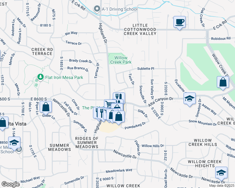 map of restaurants, bars, coffee shops, grocery stores, and more near 8571 Monitor Drive in Sandy