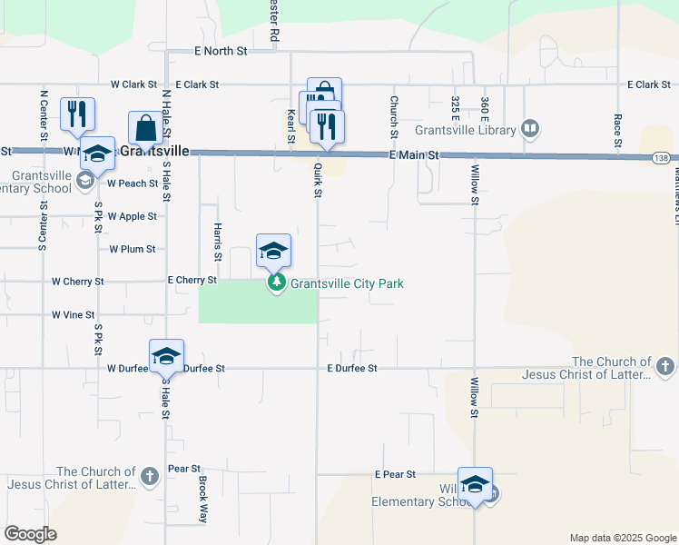 map of restaurants, bars, coffee shops, grocery stores, and more near 239 Cherry Street in Grantsville