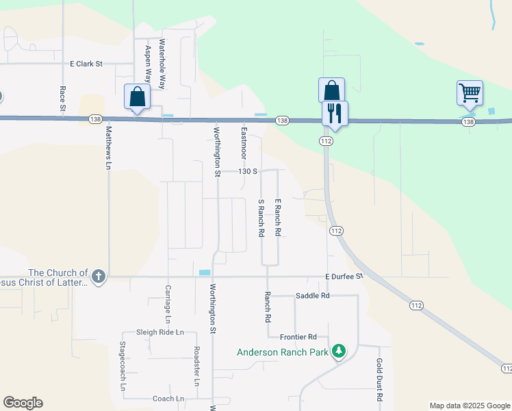 map of restaurants, bars, coffee shops, grocery stores, and more near 184 South Ranch Road in Grantsville