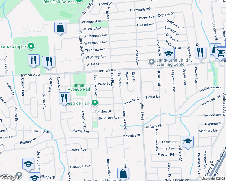 map of restaurants, bars, coffee shops, grocery stores, and more near 932 Ellis Parkway in Edison