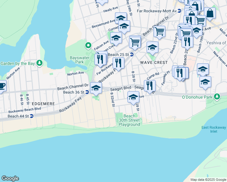 map of restaurants, bars, coffee shops, grocery stores, and more near in Queens