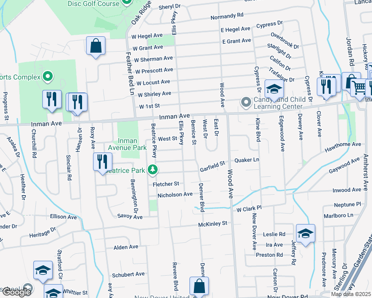 map of restaurants, bars, coffee shops, grocery stores, and more near 932 Ellis Parkway in Edison