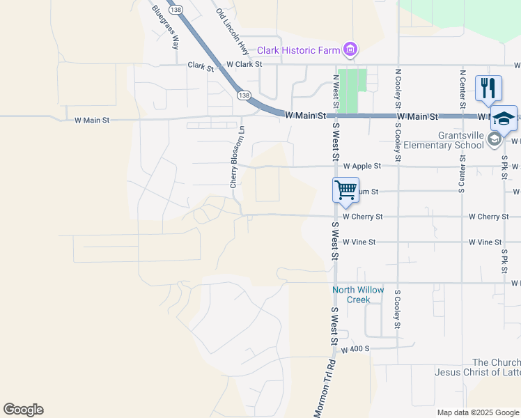 map of restaurants, bars, coffee shops, grocery stores, and more near 543 West Independence Street in Grantsville