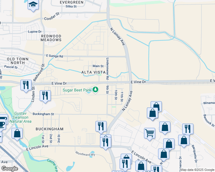 map of restaurants, bars, coffee shops, grocery stores, and more near 636 9th Street in Fort Collins