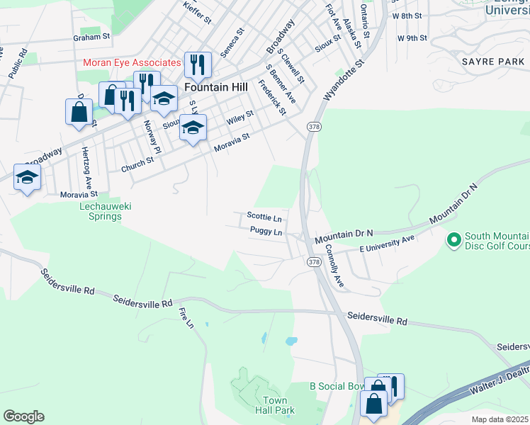 map of restaurants, bars, coffee shops, grocery stores, and more near 45 Scottie Lane in Bethlehem