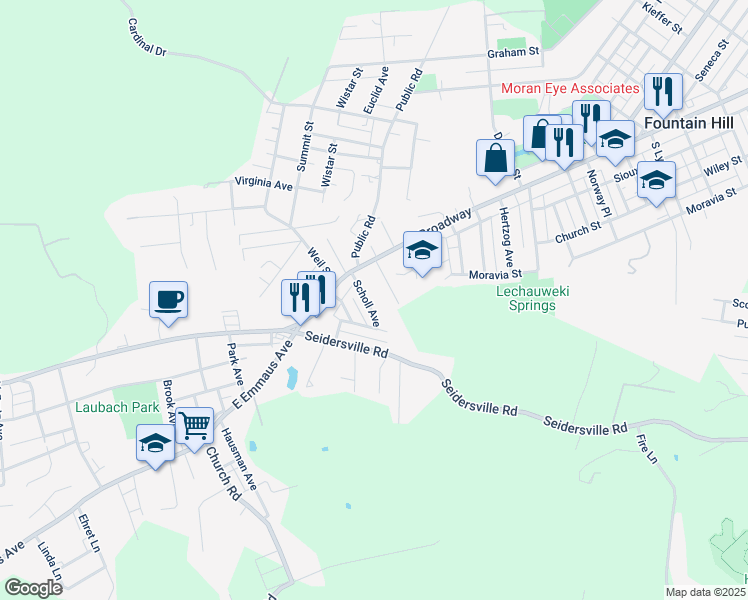 map of restaurants, bars, coffee shops, grocery stores, and more near 616 Ash Street in Bethlehem