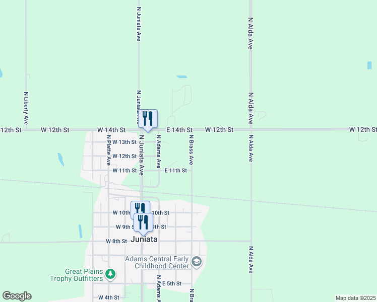 map of restaurants, bars, coffee shops, grocery stores, and more near 1100-1398 N Brass Ave in Juniata